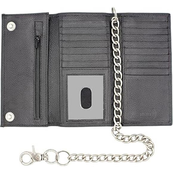 Long Trifold Chain Wallet for Men, Leather Checkbook Cover, RFID Blocking chain - Picture 8 of 8